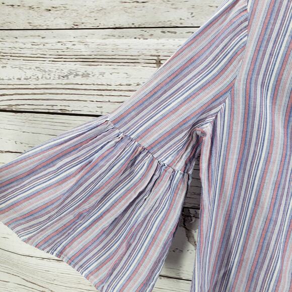 BCBGMAXAZRIA Purple 100%Cotton Bell Sleeve Striped Top Size Small - Picture 5 of 11